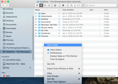Screenshot showing the menu with the New Folder option.