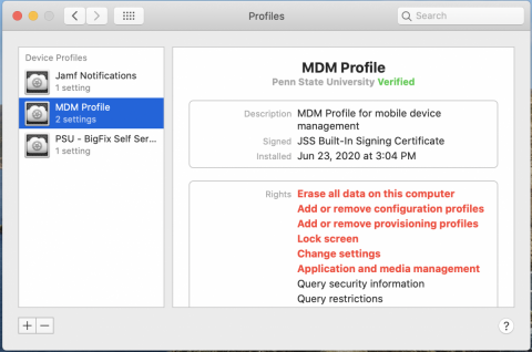 Screenshot showing successfully approved profile.