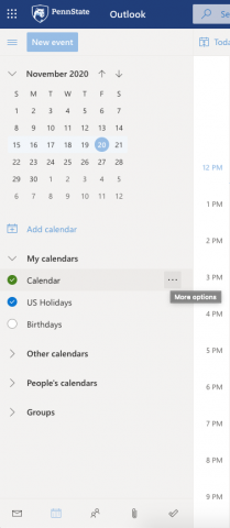 Screenshot showing the "..." menu appear next to Calendar.