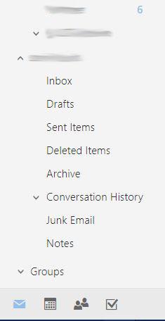 Screenshot showing a shared email account with its inbox and folders at the bottom of the left sidebar in Outlook.
