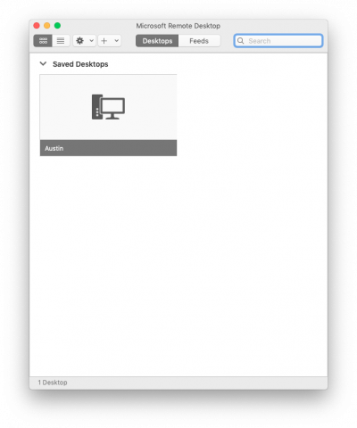 Screenshot of the Microsoft Remote Desktop window with the saved desktop.