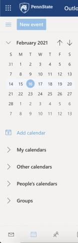 Screenshot showing "Add calendar" on the left sidebar.