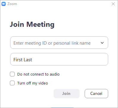 Screenshot of the Join Meeting dialog box.