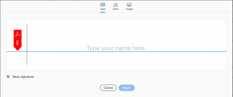 Screenshot of the dialog box to type your name/signature.