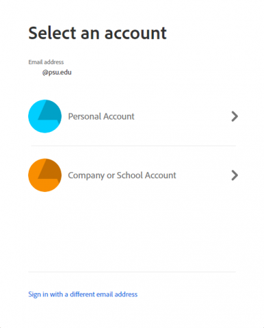 Screenshot asking whether the account is personal or company/school.
