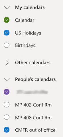 Screenshot showing list of calendars with custom colors.