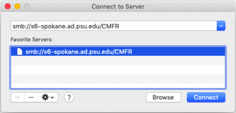 Screenshot of the Connect to Server window with the information as described.