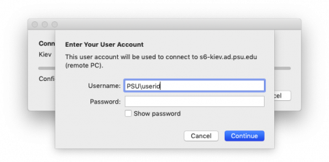 Screenshot of the username and password prompt with the username in the format as described.
