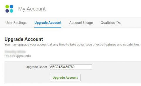 Screenshot of the upgrade account screen.
