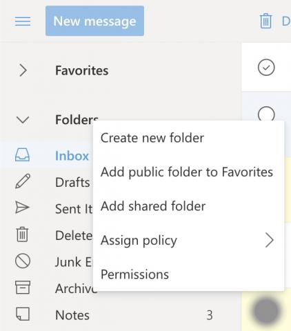 Screenshot showing the "Add shared folder" menu.