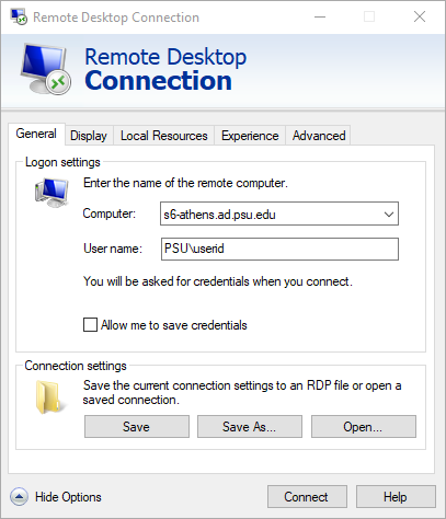 Remote Desktop Connection options2