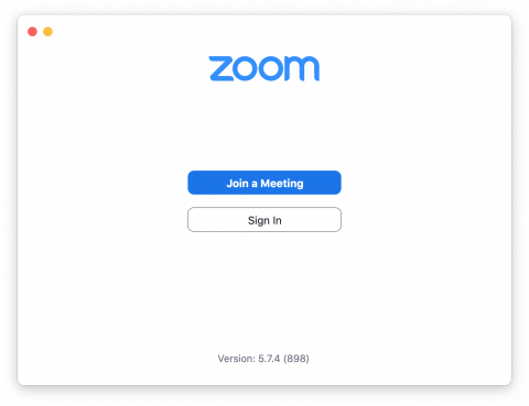 Screenshot of the Zoom window with a "Sign in" button.