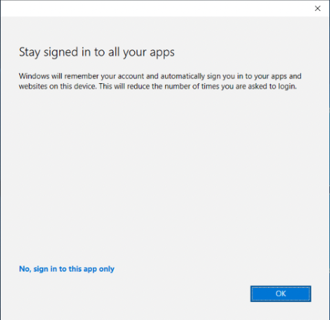 Screenshot asking whether to stay signed in to all apps or this app only.