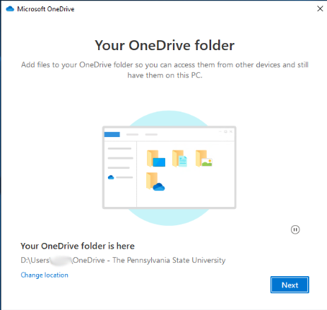 Screenshot showing the location of the OneDrive folder.