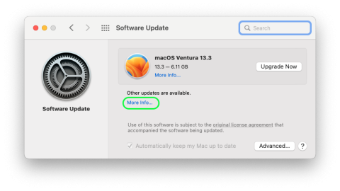 Screenshot showing a macOS upgrade available.