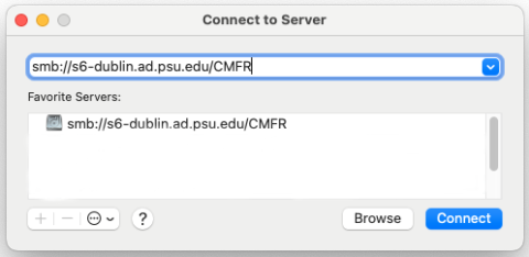 Screenshot of the Connect to Server window with the information as described.