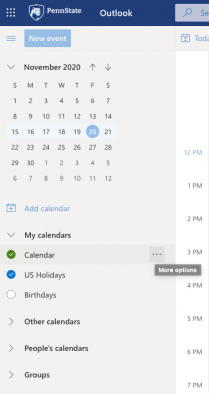 Screenshot showing the "..." menu appear next to Calendar.