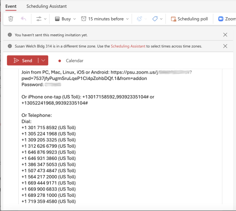 Screenshot of the meeting information in the description.