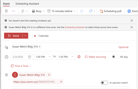Screenshot of the zoom link in the location.